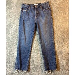 Loft Slim Pocket jeans Womens 10 Cropped Raw Hem 5 Pocket Blue High Rise